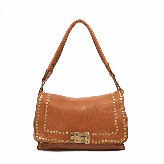 Studded Vintage Leather Bag | Cognac