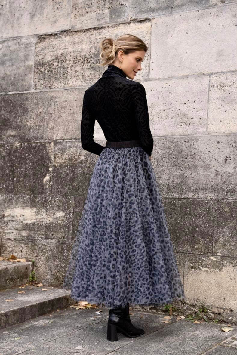 Leopard Tulle Skirt | Grey