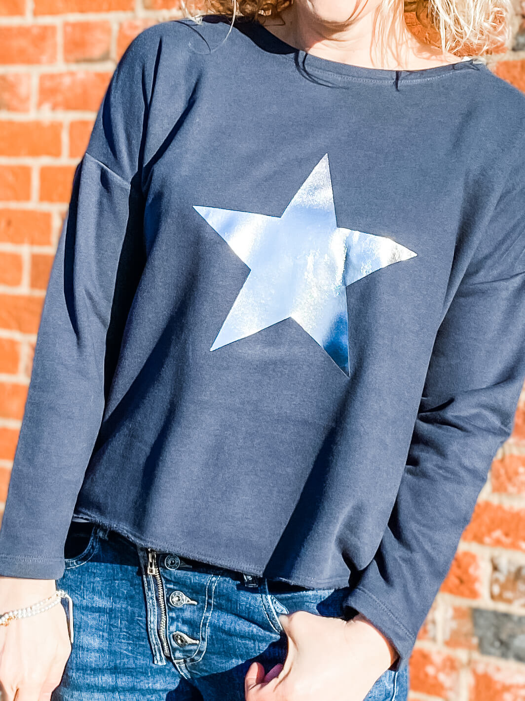 Evissa Star Sweatshirt | Navy & Silver