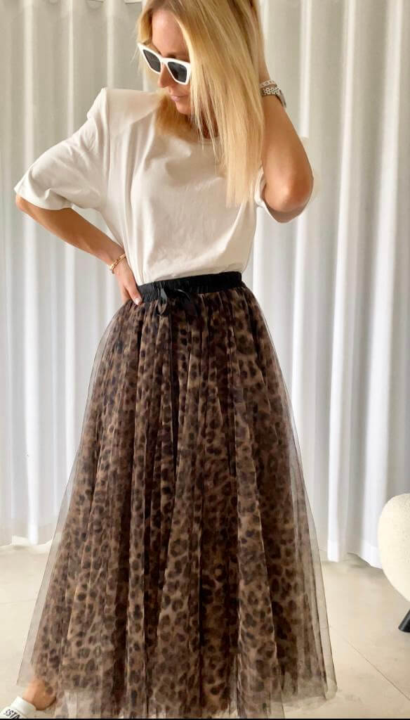 Leopard Tulle Skirt | Black/Brown
