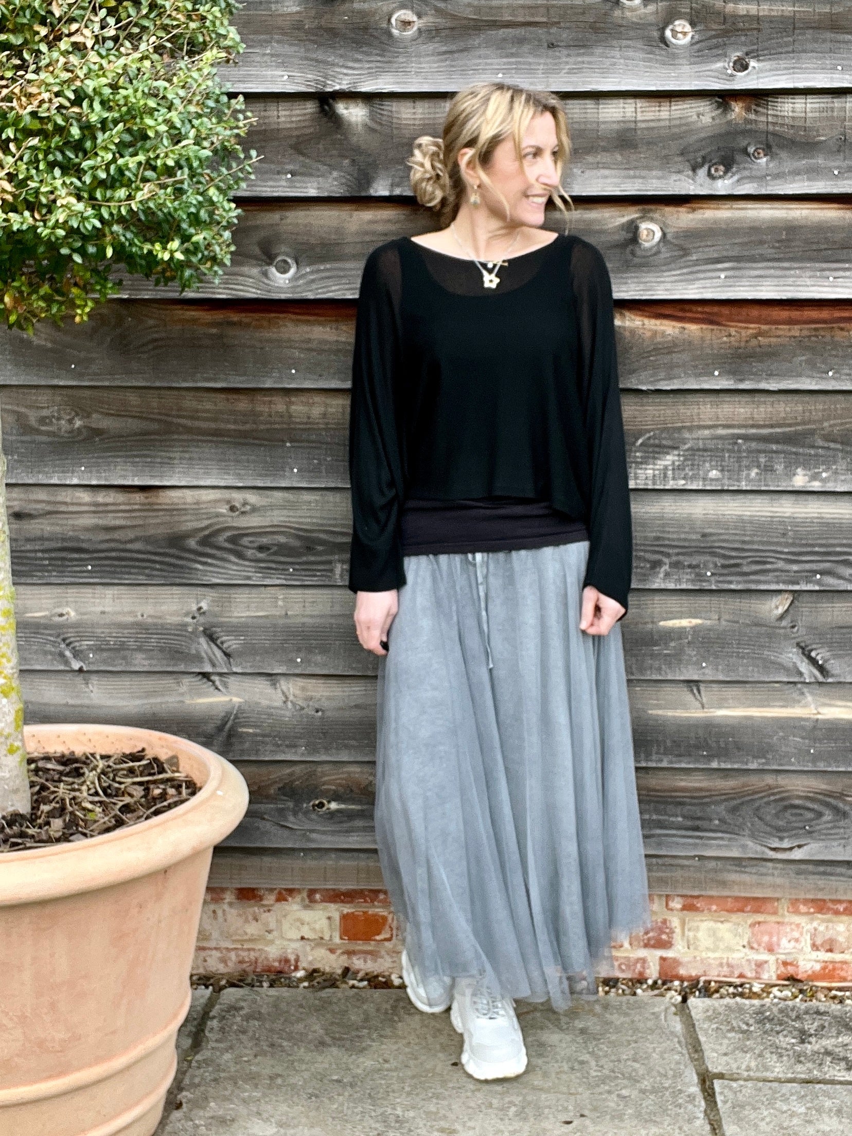 Pleated grey hotsell tulle skirt