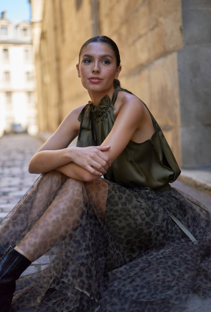 Leopard Tulle Skirt | Khaki/Brown